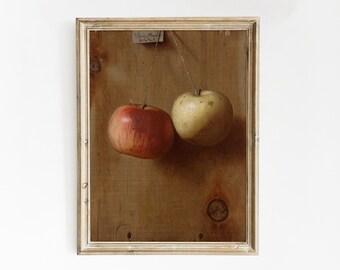 Apple Still Life Painting | Antique Fruit Still Life | Vintage Oil Painting | Kitchen Decor | Fruits Painting | Vintage Fruit Art | Gift