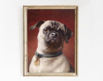 Pug Portrait | Pug Painting | Pug Framed Print | Pug Wall Art | Pug Decor | Pug Artwork | Vintage Pug Poster | Antique Dog Art Decor