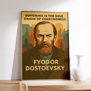 Fiódor Dostoievski / Arte mural vintage / Regalo para un ratón de biblioteca / Arte mural literario / Decoración literaria / Póster de autor
