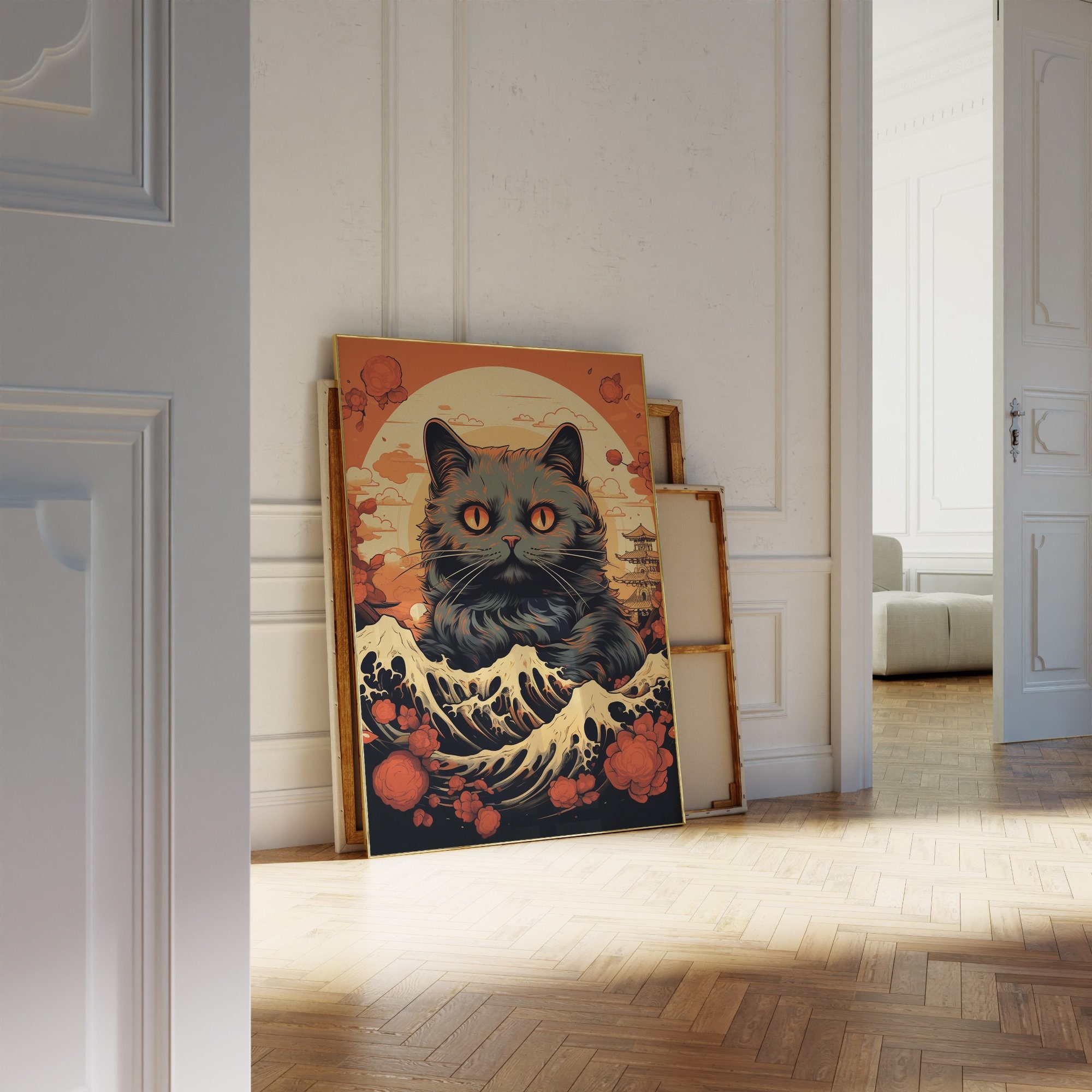 Japanese Funny Cat Poster | Animal Poster | Funny Cat Art Print ...