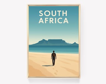 Table Mountain Poster, Cape Town Wall Art, South Africa Print, Vintage Travel Poster, Canvas Wall Decor, Cape Town Gift