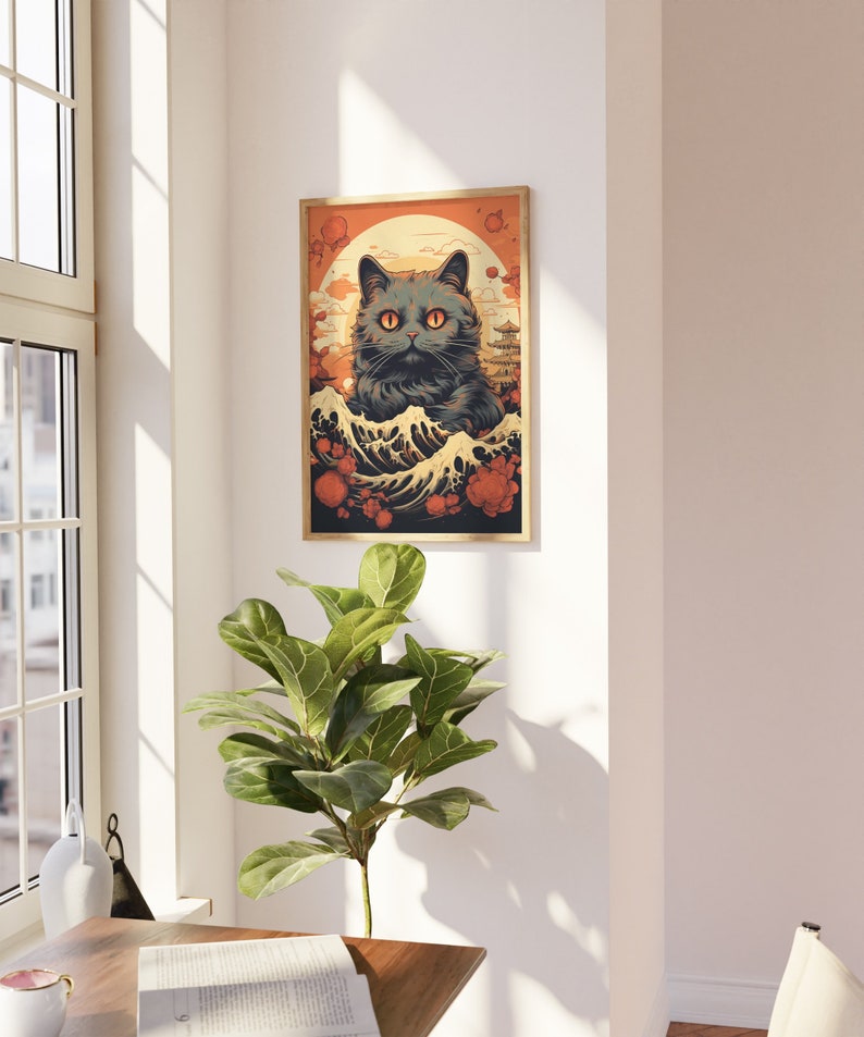 Japanese Funny Cat Poster | Animal Poster | Funny Cat Art Print ...
