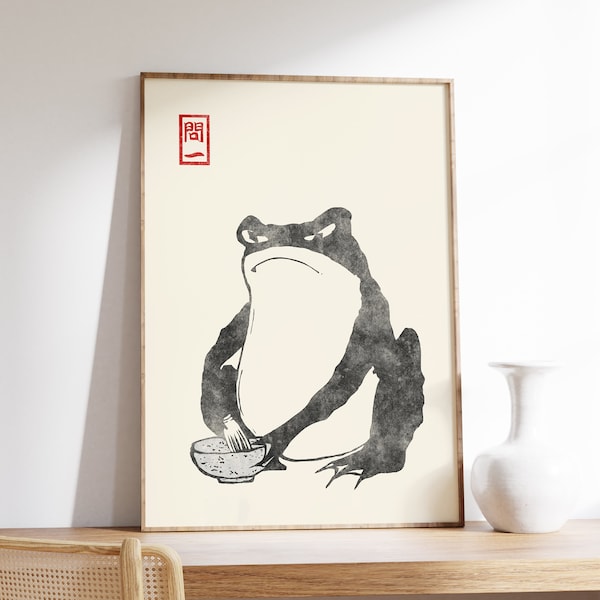 Cute Frog Drawing | Japanese Print | Matsumoto Hoji | Kawaii Aesthetic | Japanese Print | Ukiyo-e Art Print | Funny Animal Art Print