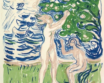Edvard Munch Adam en Eva | Vintage print | Klassieke kunst | Beroemd schilderij | Munchprint decor | Kunstafdruk