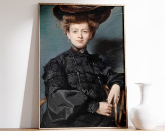 Woman in Black Dress Painting | Female Portrait Wall Art | Dark Academia Decor | Vintage Print | Moody Portrait Poster | Framed Print Decor