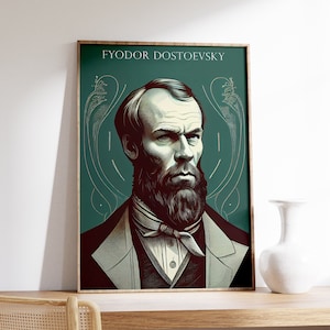 Cartel de Fyodor Dostoievski / Arte de pared vintage / Regalo de ratón de biblioteca / Arte de pared de ratón de biblioteca / Decoración del hogar / Decoración de literatura / Cartel del autor