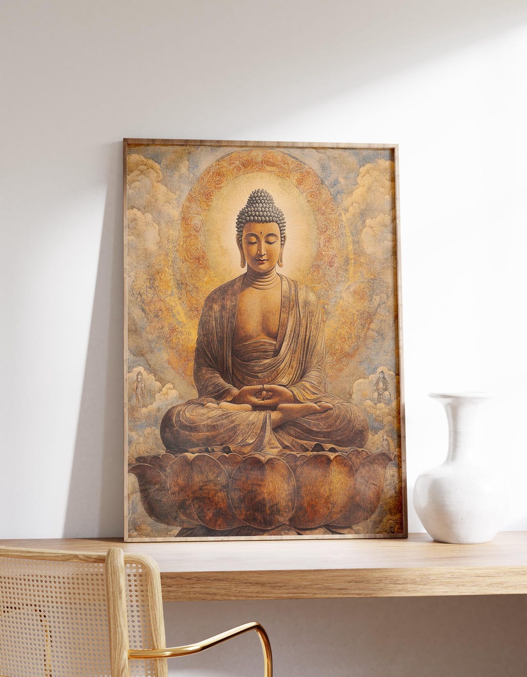 Golden Buddha Wall Art, Lotus Meditation Poster, Zen Spiritual Decor ...