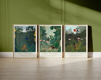 Henri Rousseau Set of 3 Art Prints | Botanical Print | The Equatorial Jungle | Henri Rousseau Poster | Rousseau Wall Art | Jungle Wall Decor