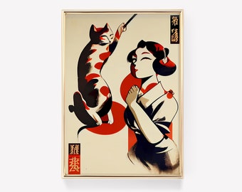 Japanese Cat Poster | Animal Poster | Cat Art Print | Two Cats | Animal Wall Art | Animal Art Print | Japanese Wall Art | Ukiyo-e Print