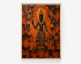 Boeddhistische kunstafdruk | Boeddhistische kunst aan de muur | Boeddhakunst | Spirituele kunst | Spiritueel decor | Meditatiekunst | Indiase kunst | Kunst uit het midden van de eeuw
