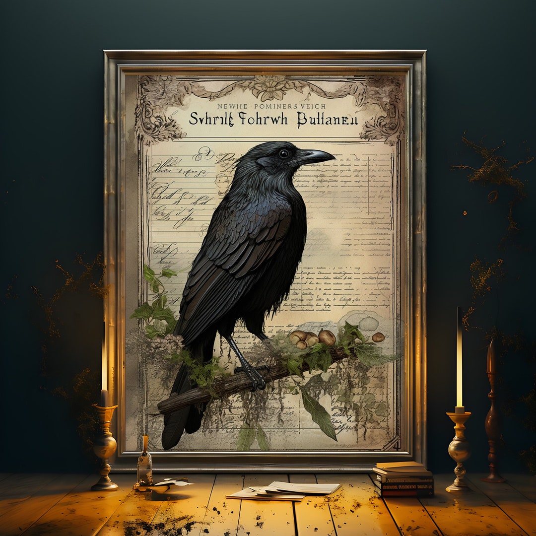 Vintage Crow Art Print Whimsigoth Art Dark Whimsical Print Gothic Decor
