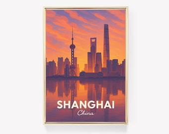Shanghai Travel Poster, China Wall Art, Vintage Print, Chinese Wall Decor, Asia Gift
