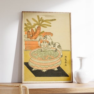 Impression d&#39;art chat japonais | Décoration japonaise | Impression ukiyo-e | Isoda Koryusai | Art mural animal | Imprimé oriental | Cadeau pour amoureux des chats