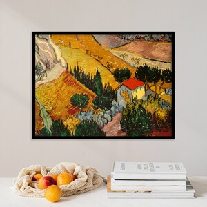 Van Gogh Poster | Landscape with House and Ploughman (1889) | Vintage Oil Painting | Antique Wall Art, Van Gogh Poster, Van Gogh Painting