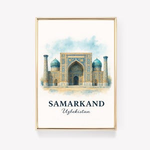Poster di viaggio di Samarcanda, arte murale dell'Uzbekistan, stampa vintage, decorazione di Samarcanda, regalo di viaggio immagine 1