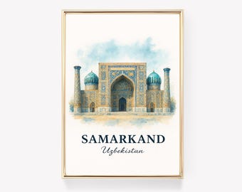 Samarkand Travel Poster, Uzbekistan Wall Art, Vintage Print, Samarkand Decor, Travel Gift