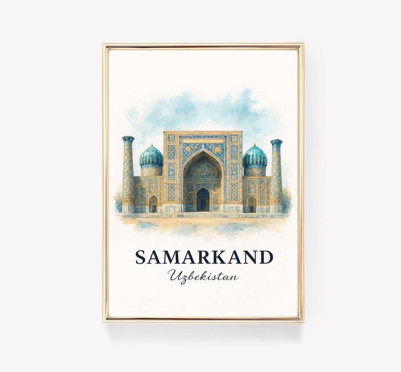 Poster di viaggio di Samarcanda, arte murale dell'Uzbekistan, stampa vintage, decorazione di Samarcanda, regalo di viaggio immagine 1
