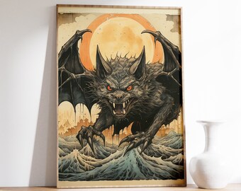 Japanese Vampire Bat Poster | Animal Poster | Vampire Bat Art Print | Animal Wall Art | Mid Century Modern | Japanese Wall Art | Ukiyo-e