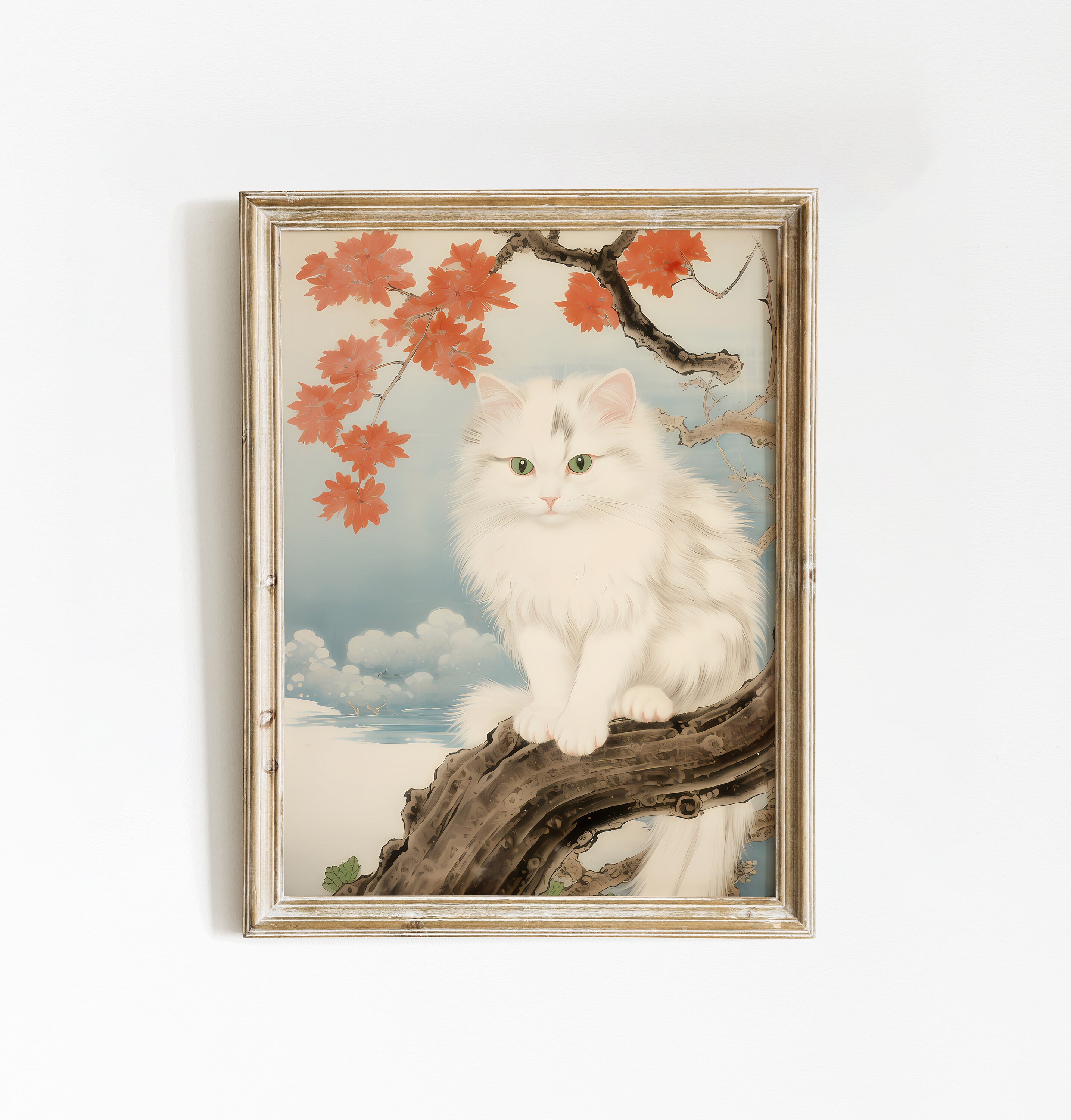 Japanese Art Print | Vintage White Cat Print | Ukiyo-e Art Poster ...