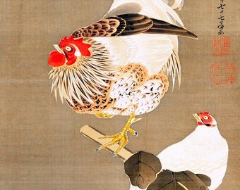 Roosters And Grapevines | Japanese Art Print | Vintage Painting | Itō Jakuchū Poster | Wall Decor | Animal Print