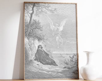 Gustave Dore Art Poster | Elijah is Nourished by an Angel (1866) | Angel Art Print | Dark Wall Decor | Dark Renaissance | Mid Century Modern