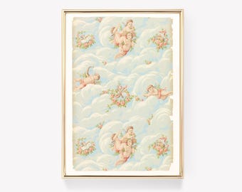 Vintage Cherub Pattern | Angel Print | Retro Cherub Art | Serene Wall Decor | Classic Angel Design