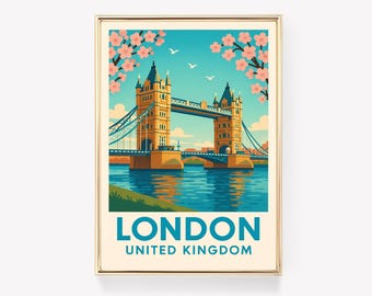 London Vintage Travel Poster, United Kingdom Wall Art, London Print, Retro Wall Decor, England Gift