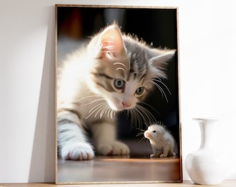 Lámina minimalista de gato / Arte de gato adorable / Lámina de arte de gato / Regalo para amantes de los gatos / Ilustración de gato / Arte mural de gato divertido / Arte minimalista