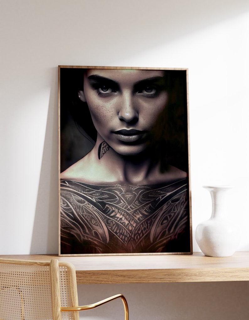 Dark Portrait Tattoo Poster Female Portrait Neutral Wall - Etsy