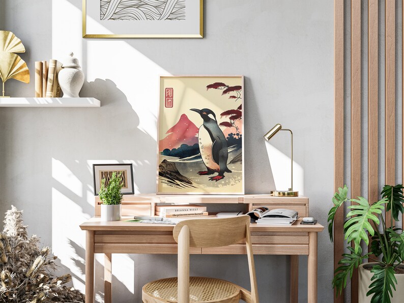 Premium Print | Penguin Poster | Japanese Painting | Mid Century | Ukiyo-e Painting | Fine Art Print | Museum Quality Print image 2