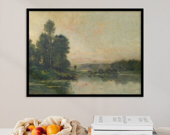 Country Painting | Cottage Painting | Farmhouse Decor | River Landscape | Vintage Landscape | Riverside Decor | Canvas Gift Print Poster