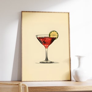 Impresión de arte de cóctel minimalista / Arte lineal / Impresión de cóctel de alcohol / Decoración de cocina / Arte de comida y bebida / Cartel de cóctel minimalista