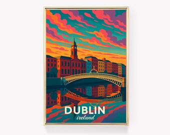 Dublin Travel Poster, Ireland Wall Art, Dublin Print, Vintage Wall Decor, Ireland Gift