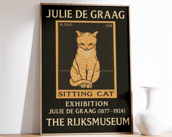 Art Nouveau Sitting Cat Poster by Julie de Graag (1918) – Vintage Cat Illustration from Rijksmuseum