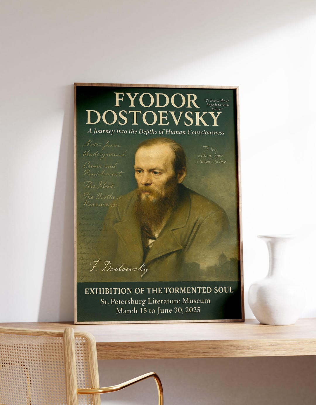 Fyodor Dostoevsky Poster St Petersburg Literary Wall Art Russian 