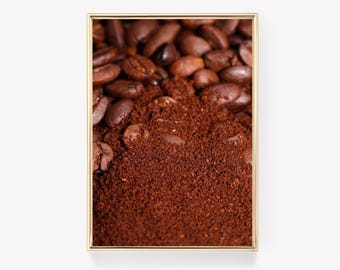 Coffee Beans Print | Ground Coffee Art | Coffee Close-up | Vintage Coffee | Coffee Wall Art Print | Arabica Art