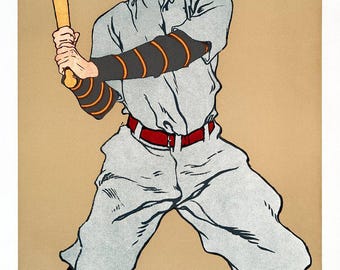 Vintage Baseball Illustration | Antique Sports Print | Classic Baseball Art | Retro Player Poster