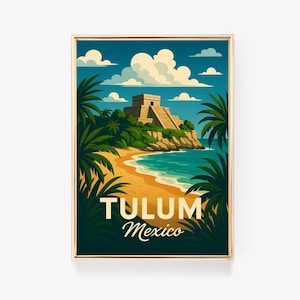 Tulum Mexico Travel Poster, Tulum Wall Art, Mexico Canvas Print, Vintage Travel Decor, Tulum Gift, Boho Home Decor