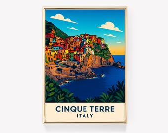 Cinque Terre Travel Poster, Italy Wall Art, Cinque Terre Print, Canvas Wall Decor, Vintage Italy Gift