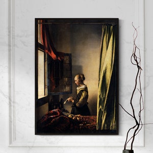 Johannes Vermeer - Brieflesendes Mädchen am offenen Fenster (1659) Auszug - Klassisches Gemälde Poster Druck Kunst Geschenk Wanddeko Luxus