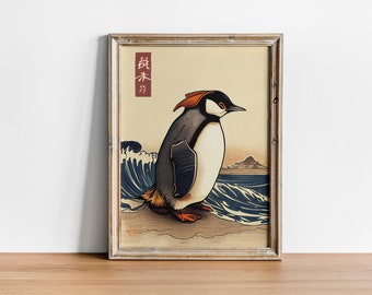 Japanese Penguin Poster | Animal Poster | Penguin Art Print