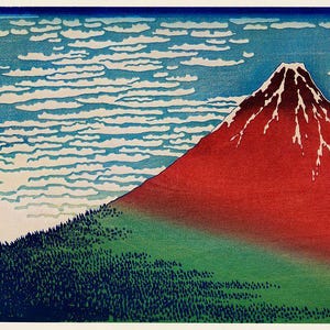 Katsushika Hokusai | Fine Wind | Clear Morning | Red Fuji | Japan Art | Japanese Print | Wall Decor | Vintage Art