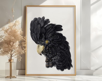 Bird Print | Vintage Painting | Black Cockatoo Art | Parrot Print | Exotic Bird Wall Art | Tropical Bird Decor | Animal Poster