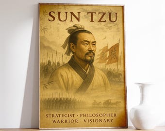 Ancient China Sun Tzu Poster, Chinese Warrior Wall Art, The Art of War Print, Strategist Vintage Decor