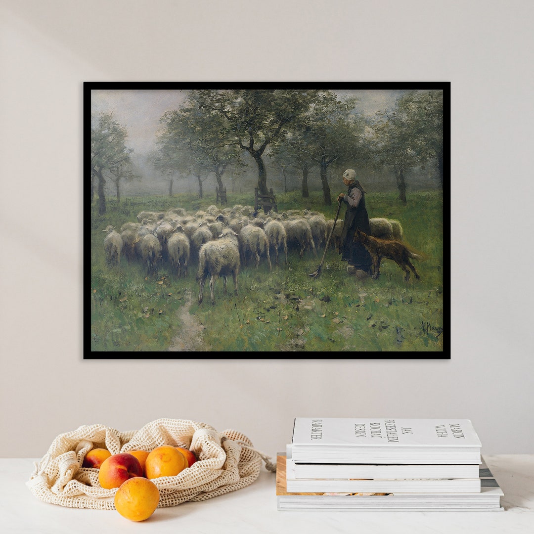 Farmhouse Decor | Vintage Art | Sheep Painting | Landscape Painting ...