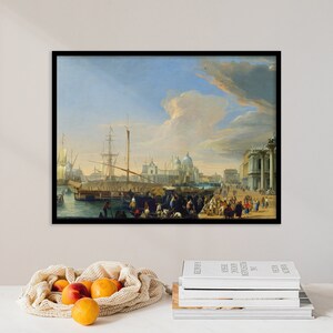 Luca Carlevaris - Looking West (1709) | Cloudy Sky Giclee Print Canvas Painting Venice City Landscape Vintage Antique Decor Poster Wall Art
