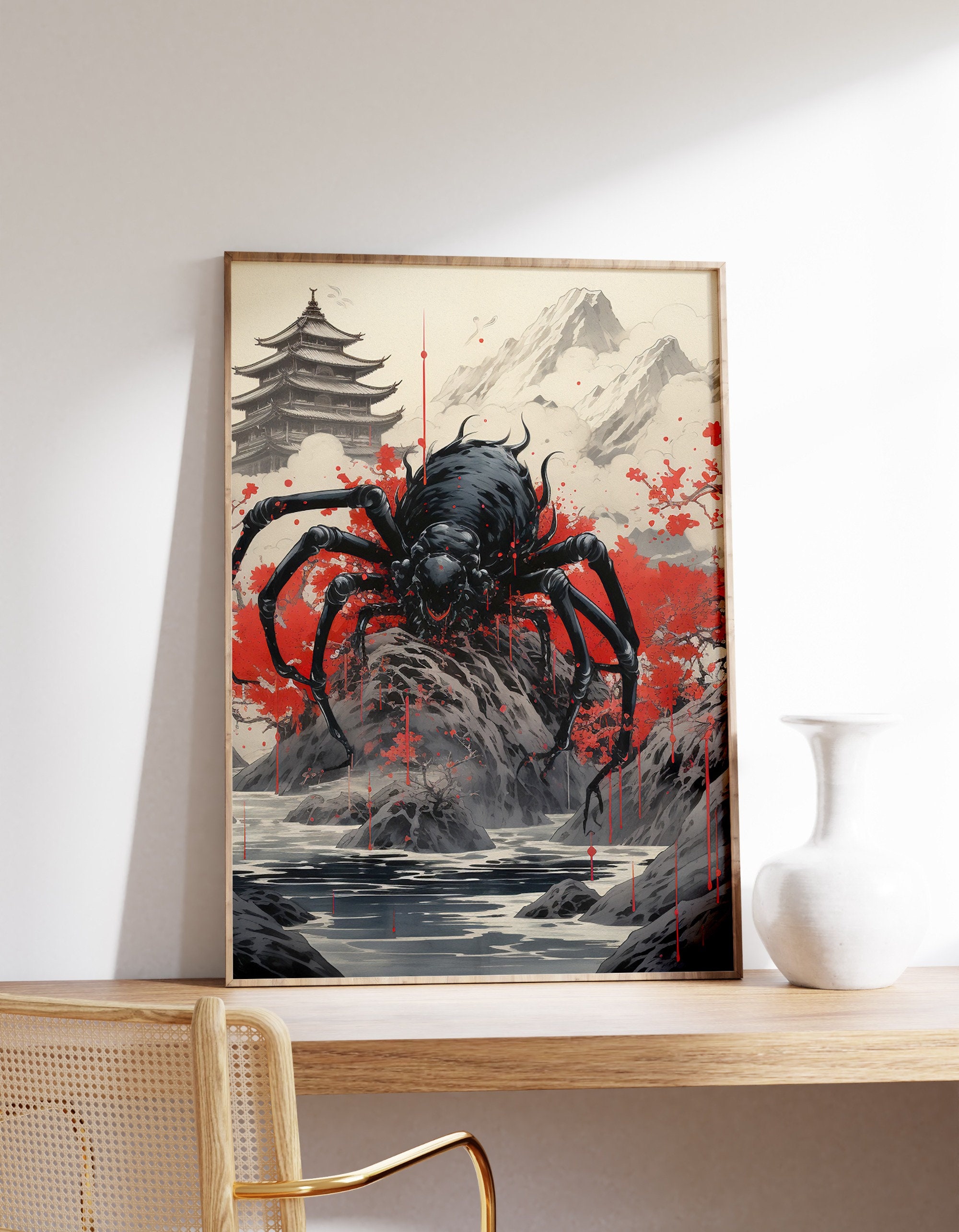 Japanese Black Spider Poster | Animal Poster | Black Spider Art Print | Animal Wall Art | Mid Century Modern | Japanese Wall Art | Ukiyo-e