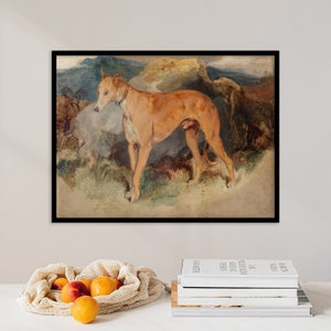 Sir Edwin Henry Landseer - A Deerhound (1826) - Home Decor Painting Poster Print Wall Art Bedroom Vintage Animal Dog Landscape Decor