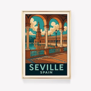 Póster de viaje de Sevilla, arte mural de España, impresión en lienzo de Sevilla, decoración vintage de España, regalo de viaje a España