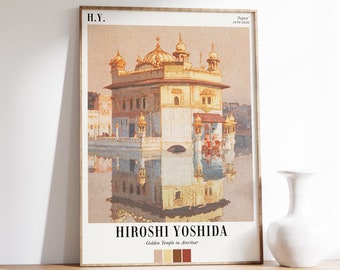 Japanese Exhibition Poster | Hiroshi Yoshida Print | Golden Temple in Amritsar | Indian Art Print | Japanese Wall Art | Japanese Decor